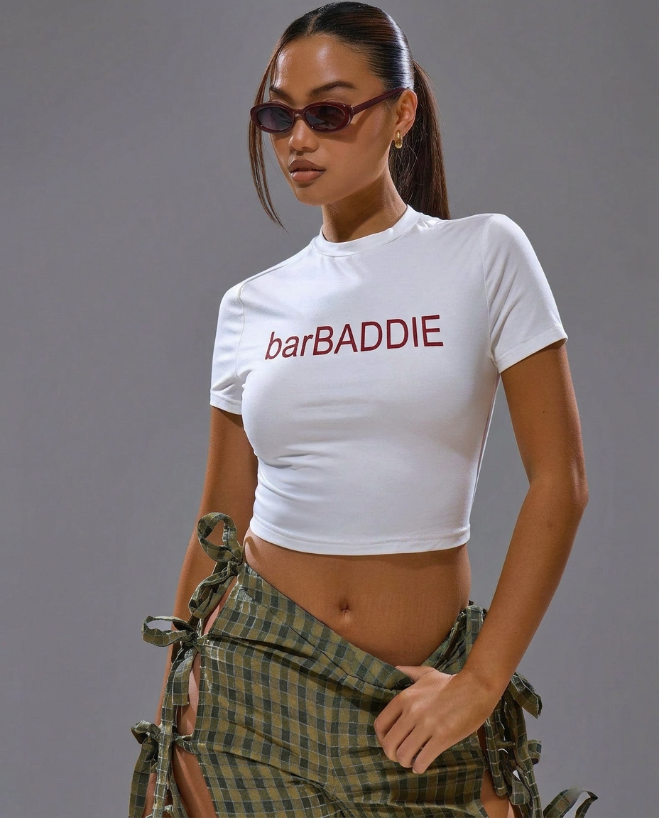 White Desi baddie baby tee : barBaddie