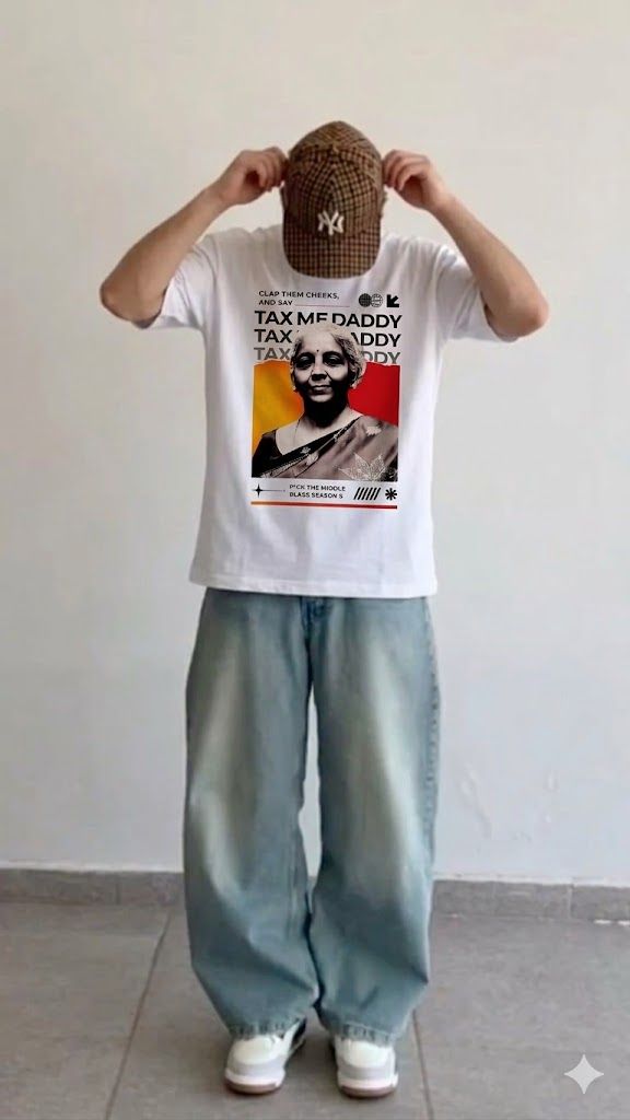 White oversized tshirt: Tax me daddy