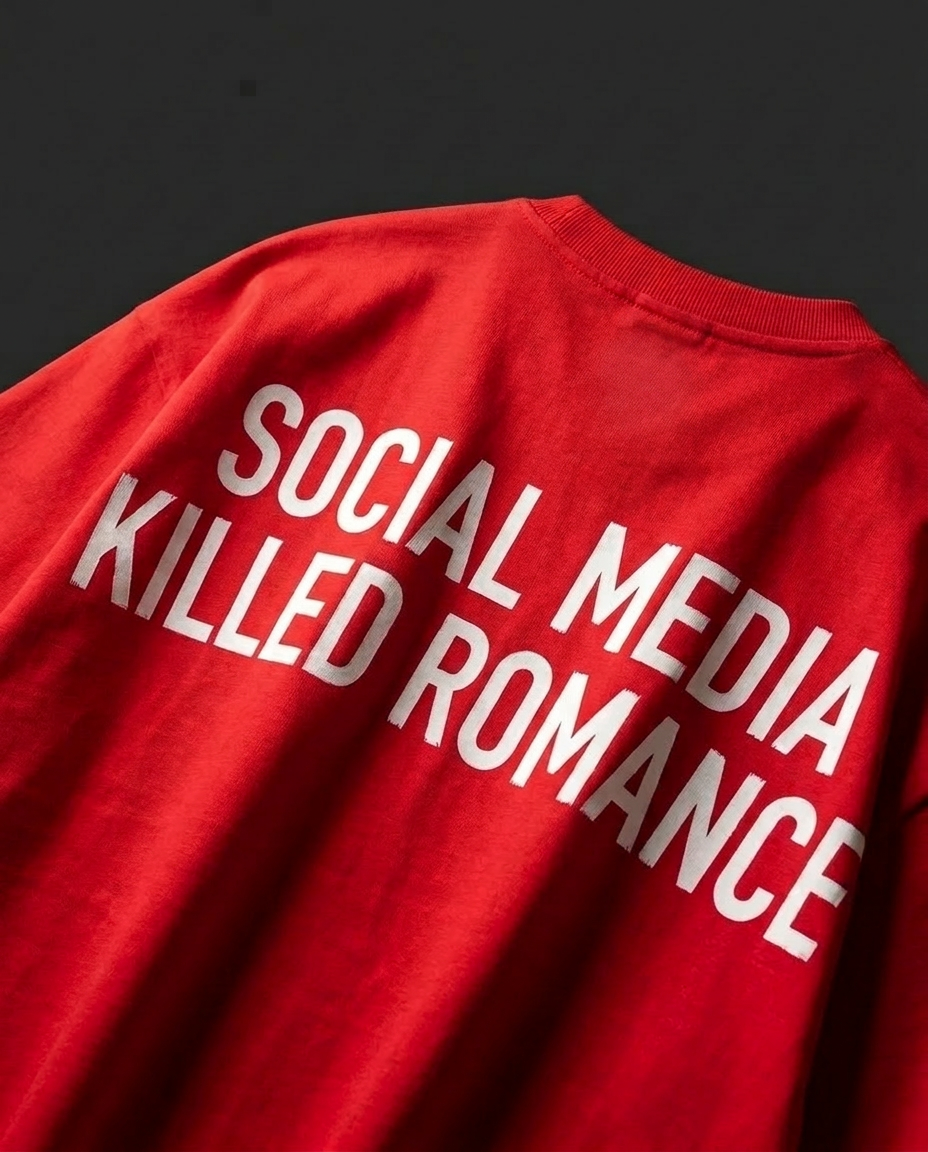 Classic Red Oversized Tshirt- Social Media Killed Romance